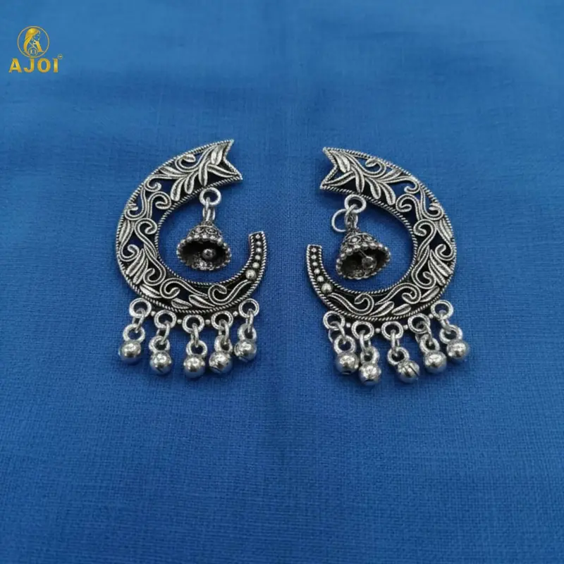 Chandrika Oxidized Silver Jhumkas With Ghungroo Accents 1
