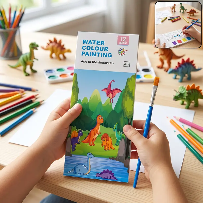 Children’S Watercolor Painting Kit – 12-Page Book + Brush, Mess-Free Creative Learning 1