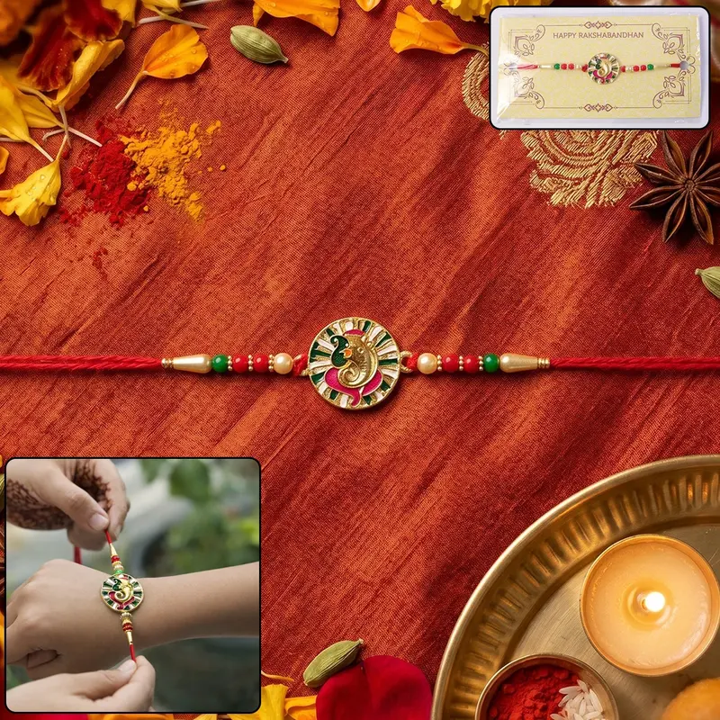Circular Ganesha-Themed Rakhi – Traditional Craftsmanship, Festive Gift For Brothers 1