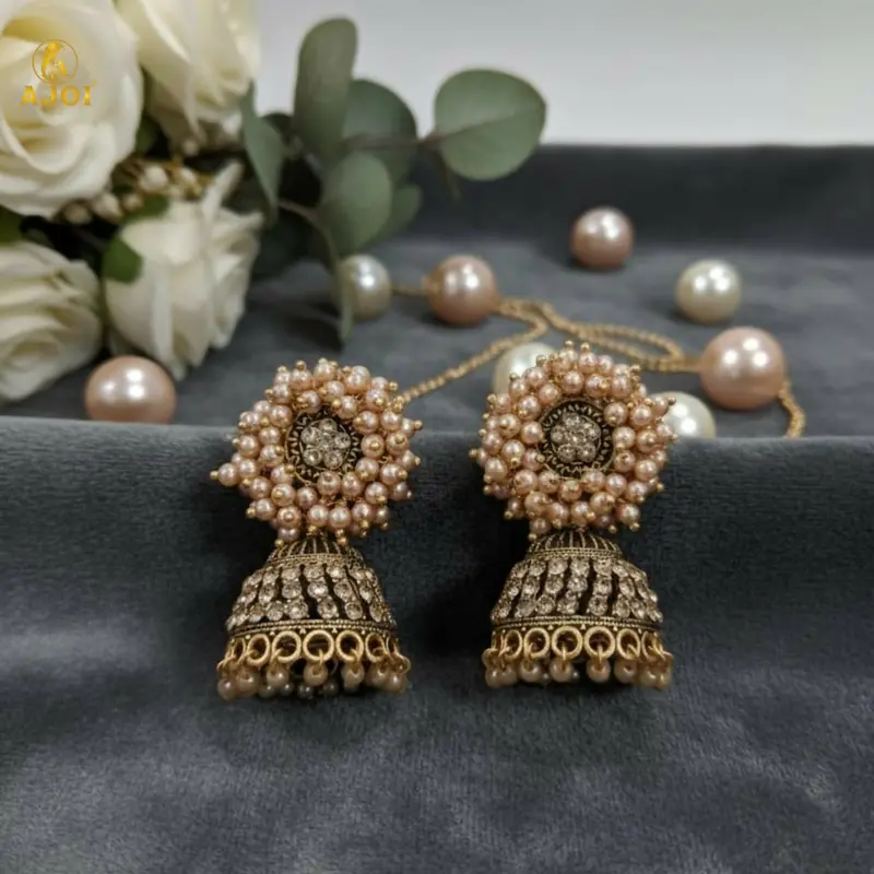 Classic Antique Gold Jhumka Earrings For Traditional Elegance 1