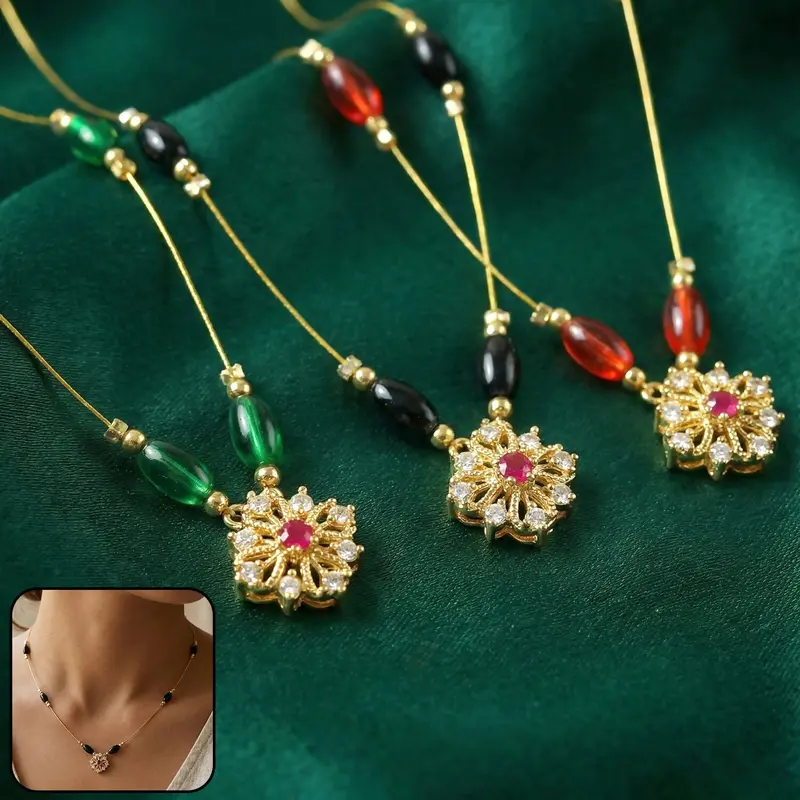 Classic Beaded Necklace With Delicate Floral Drop Pendant 1