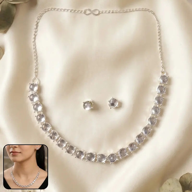 Clear Crystal Silver-Plated Jewelry Set – Minimalist Necklace & Earrings 1