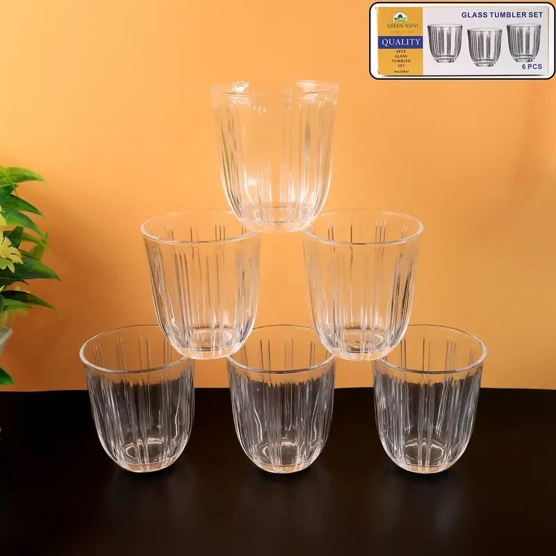 Clear Glass Tumbler Set – 6-Piece, 256Ml Modern Drinkware Collection 1