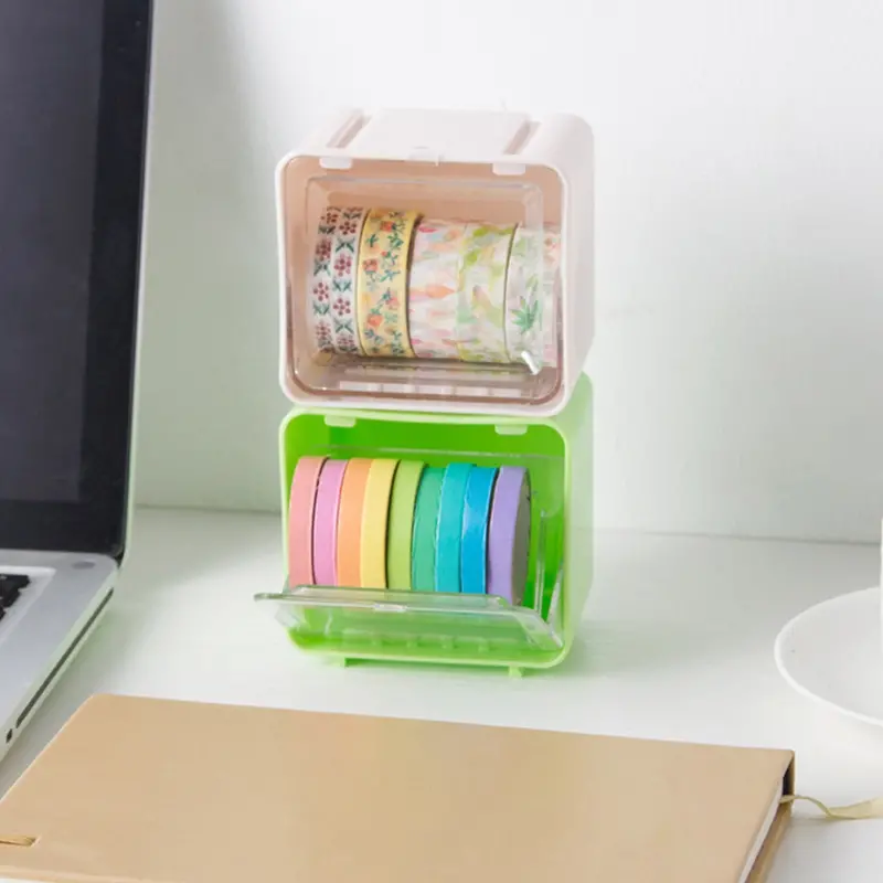 Clear Plastic Tape Dispenser Organizer – Stackable Office Storage Box For Adhesive Rolls 1