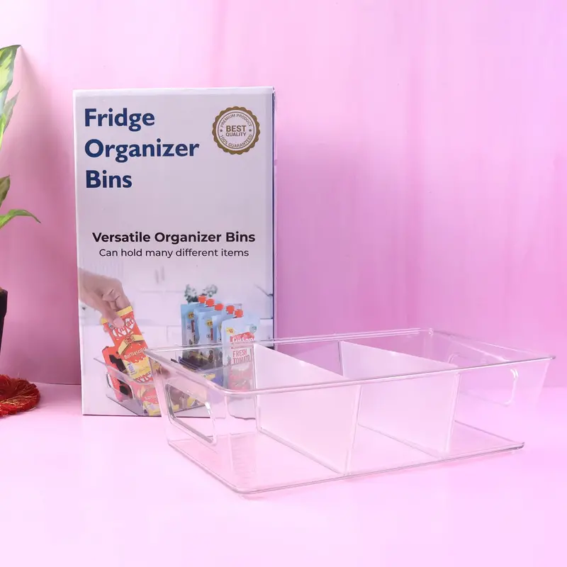 Clear Stackable Refrigerator Organizer Bins – 1-Piece Kitchen Storage Container With Handle 1
