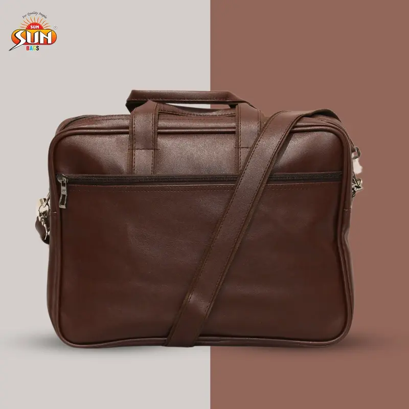 Coffee-Tone Leather Laptop Bag – Stylish Shoulder Carry For Business & Commuting 1