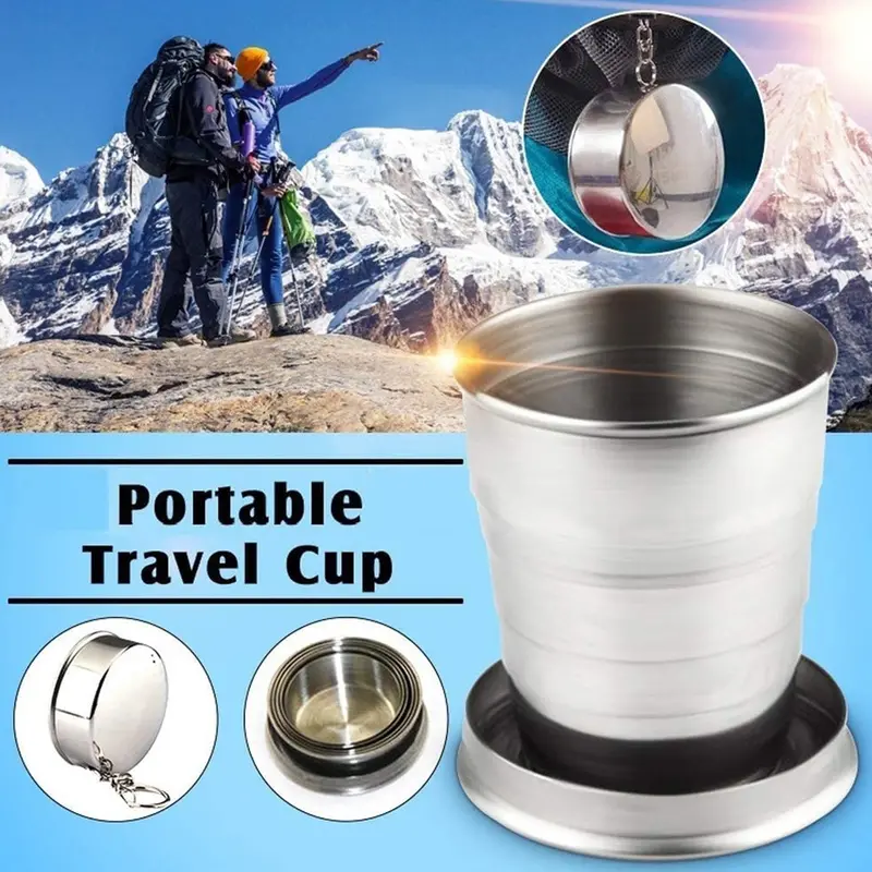Collapsible Camping Cup With Integrated Keychain – Compact Travel Mug (1 Piece) 1