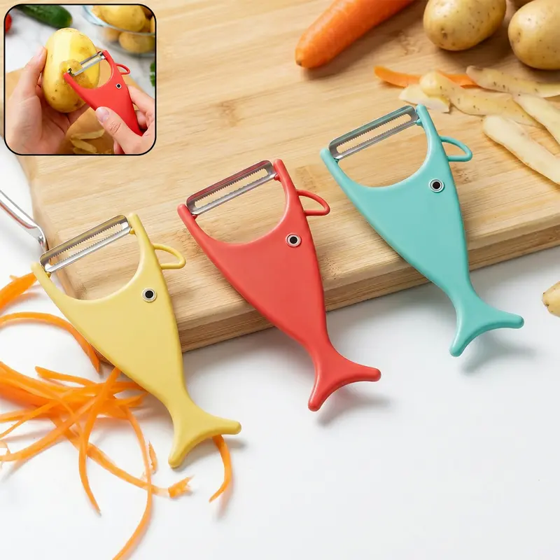 Colorful Fish-Shaped Vegetable Peeler Set – 3-Piece Stainless Steel Kitchen Tool 1