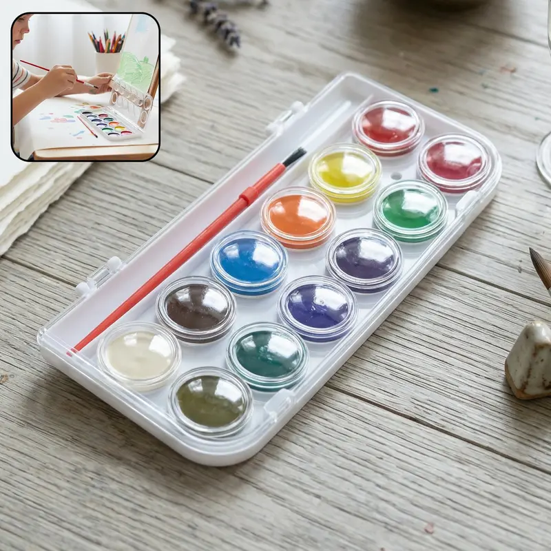 Compact 12-Pan Watercolor Paint Set – Travel-Friendly Artist Starter Kit 1
