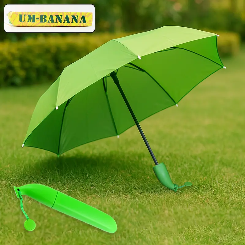 Compact Banana-Style Foldable Mini Umbrella In Vibrant Green 1