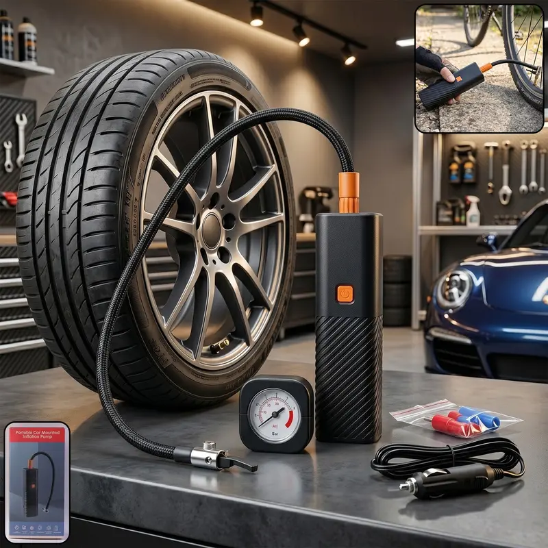 Compact Car Tyre Inflator – 12V Dc, Digital Pressure Gauge, Portable Air Pump Set 1