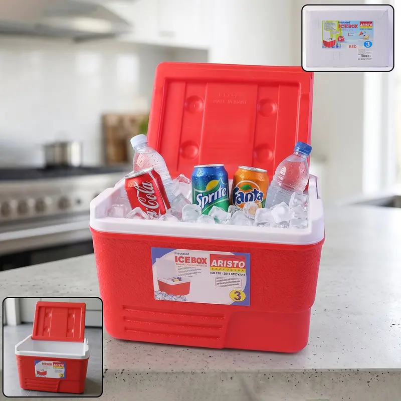 Compact Heavy-Duty Insulated Ice Box – 3-Liter Red Cooler – 1 Piece 1