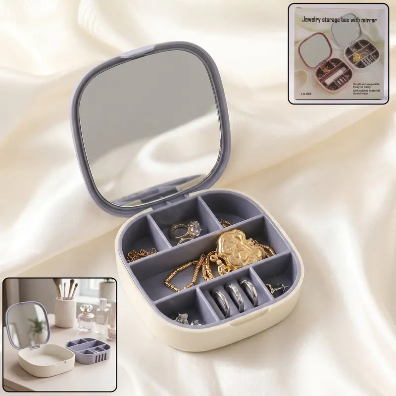 Compact Jewelry Storage Box With Integrated Mirror – Plastic Organizer 1