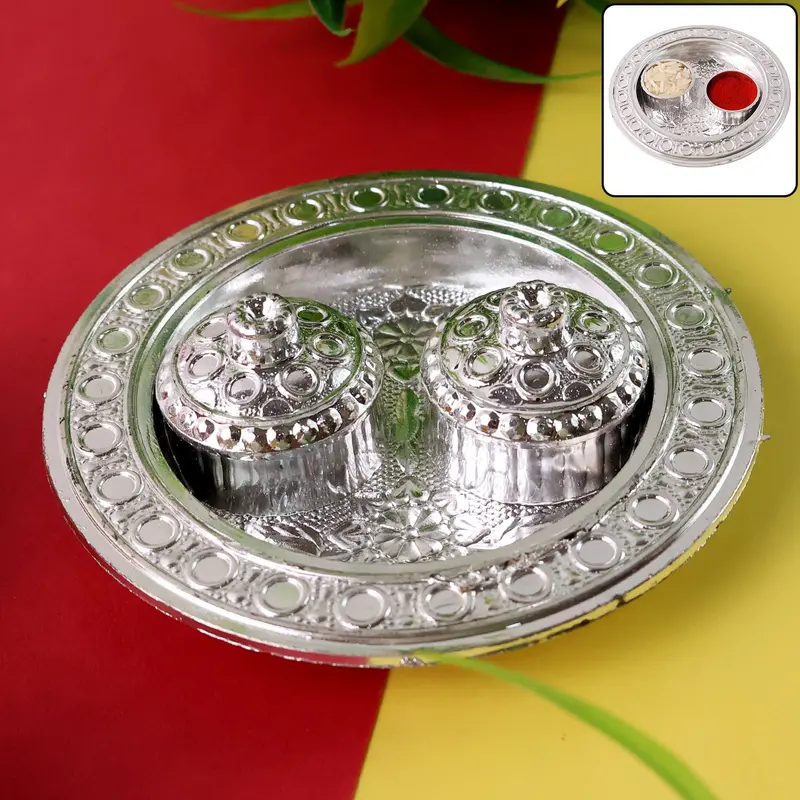 Compact Round Puja Thali With Kumkum Holder – Small Size 1