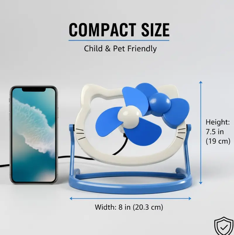 Compact Usb Desk Fan – Adorable, Silent Mini Cooler For Workspaces (Batteries Not Included) 1