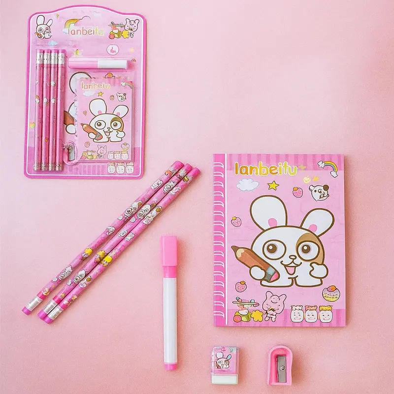 Compact Wooden Stationery Bundle – 8-Piece Student Starter Kit For School & Home 1
