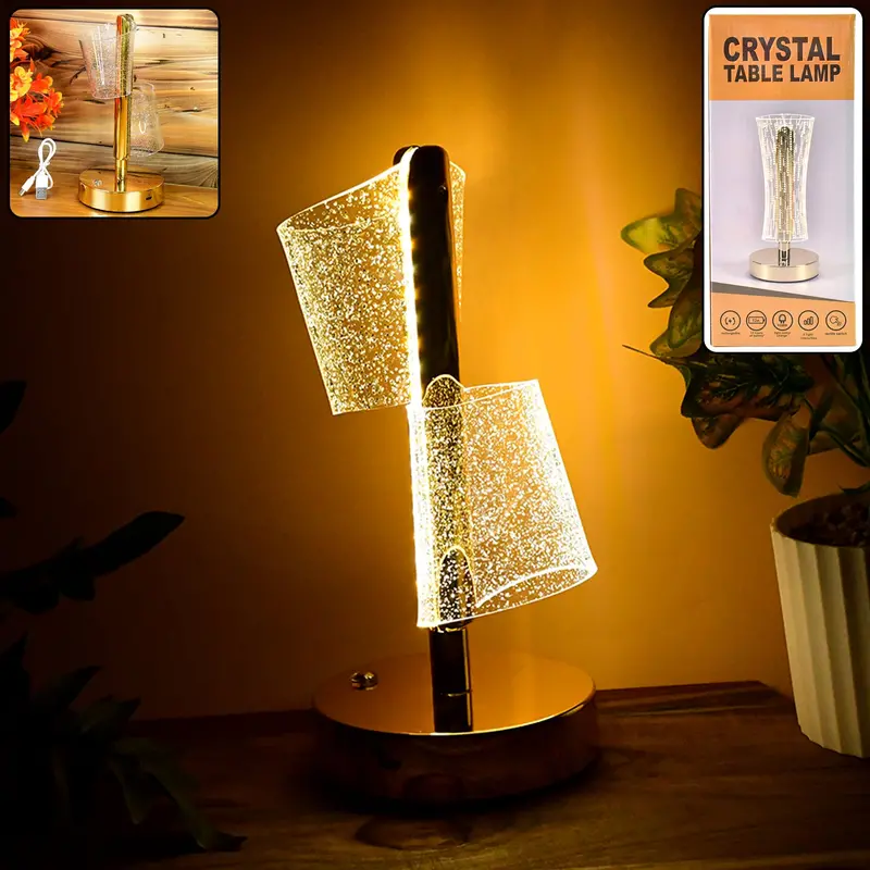Contemporary Double-Shade Crystal Led Table Lamp – Sleek Luxury Design 1