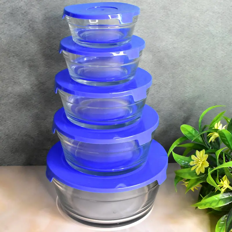 Contemporary Glass Mixing & Storage Bowl Collection – 5-Piece Set With Airtight Lids 1