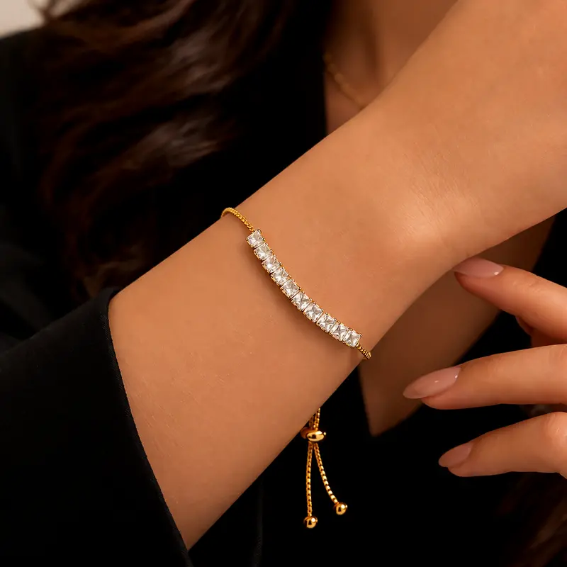 Contemporary Gold-Plated Bracelet With Radiant Simulated Diamond Motifs 1