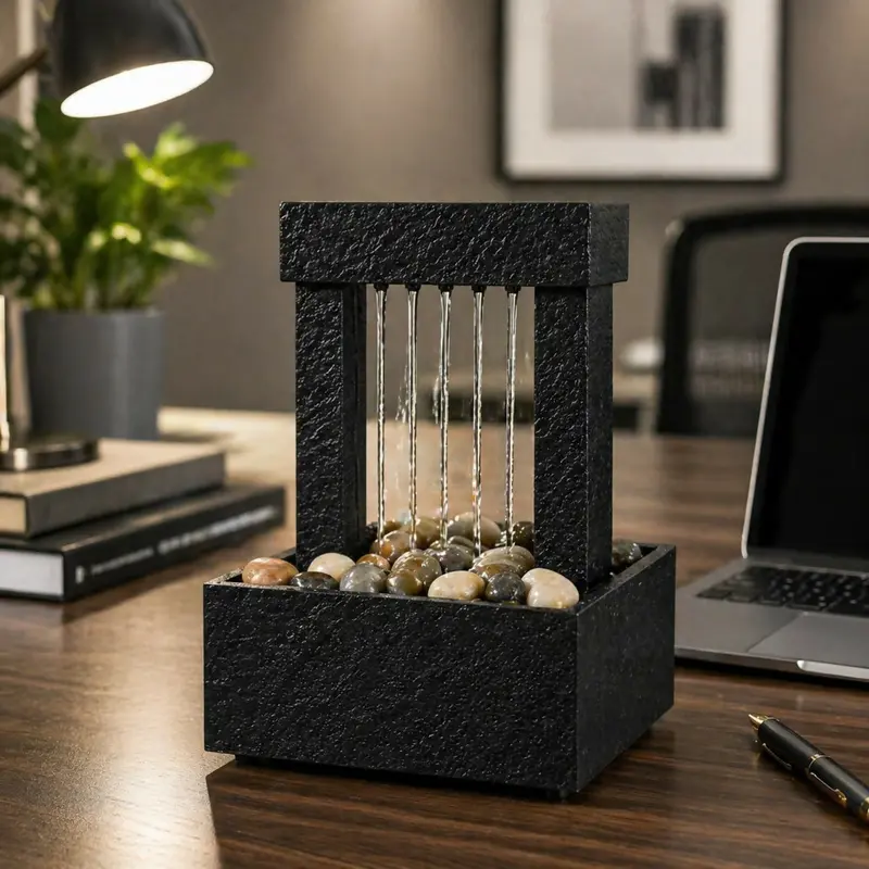 Contemporary Pebble Accent Tabletop Fountain – Minimalist Home Décor 1