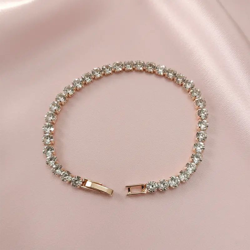 Contemporary Rose Gold Finish Bracelet Featuring Simulated Diamond Accents 1