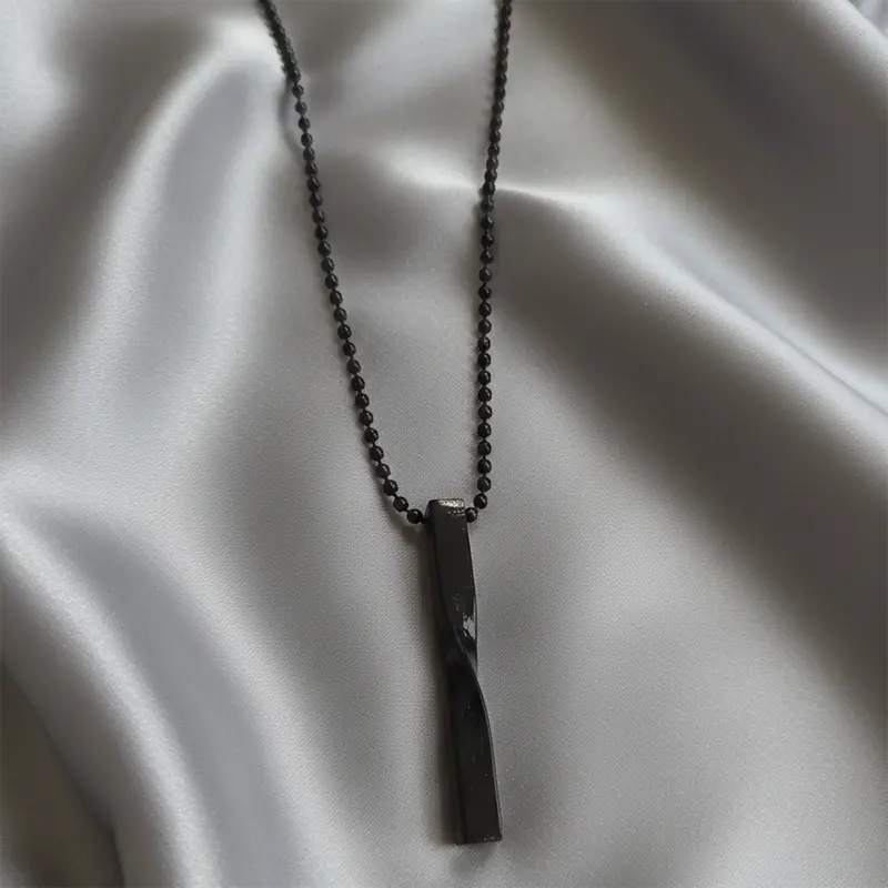 Contemporary Twisted Black Bar Pendant Necklace For Men 1