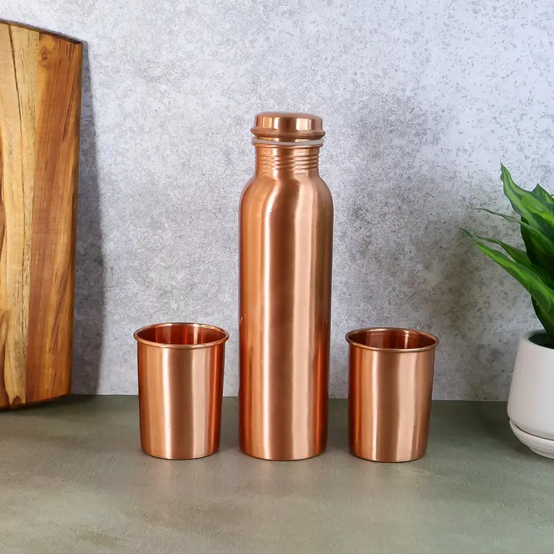 Copper Water Bottle Set – Includes Two Glasses And Elegant Gift Packaging 1