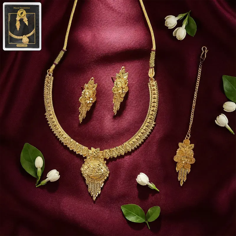Crescent Moon Necklace Set – Floral-Embellished Gold-Plated Jewelry 1