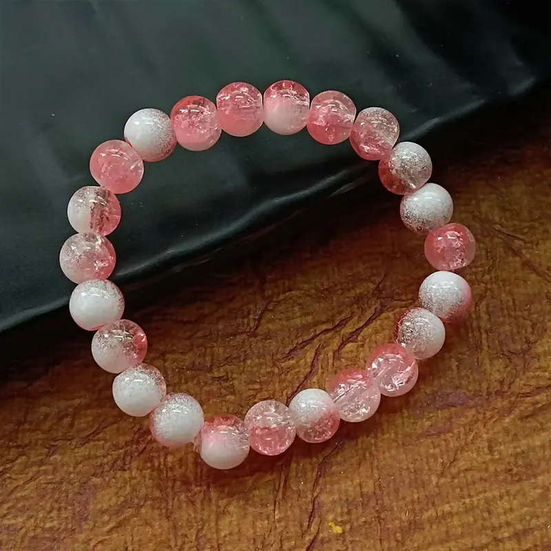 Crystal Crackle Glass Bead Stretch Bracelet – Elegant Minimalist Style 1