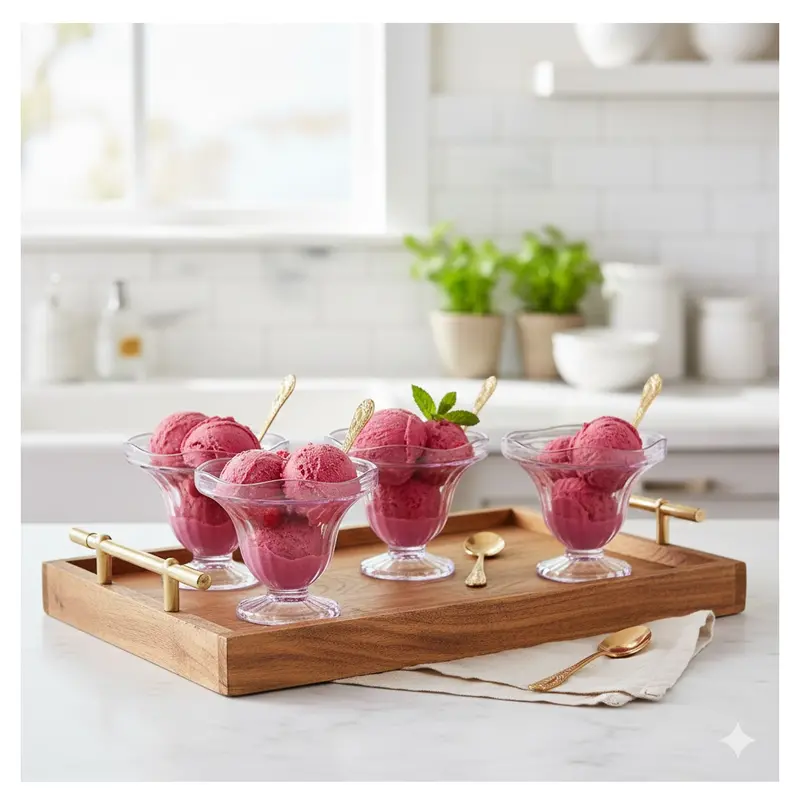 Crystal-Effect Plastic Ice Cream Serving Bowl Set – 6-Piece Elegant Tableware 1