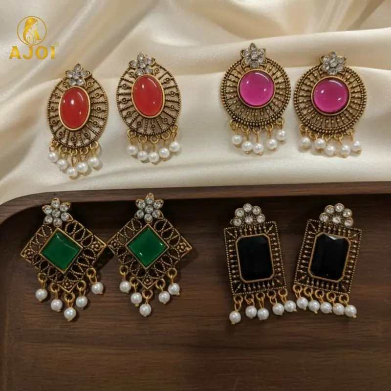 Curated Antique Stone & Pearl Earring Collection – 4 Unique Designer Pairs 1