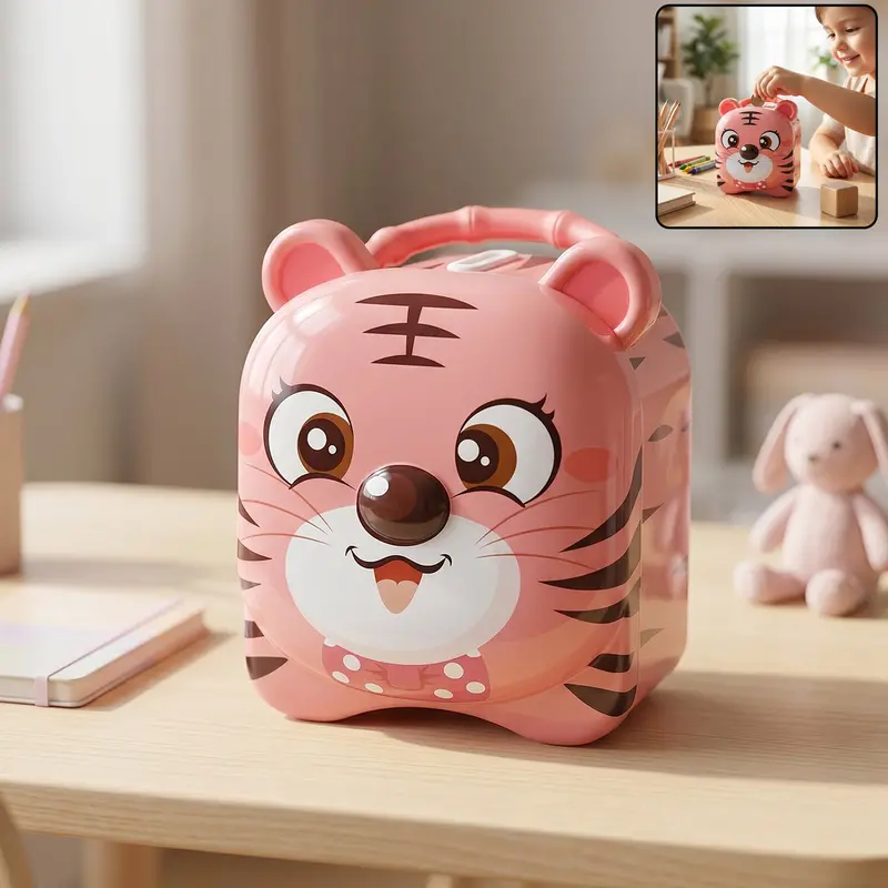 Decorative Metal Piggy Bank – Lock & Key Security, Playful Mix Of Finishes 1