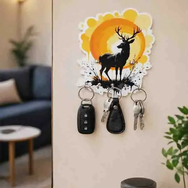 Deer-Motif Wall Key Holder – Rustic Decorative Organizer With Multiple Hooks 1
