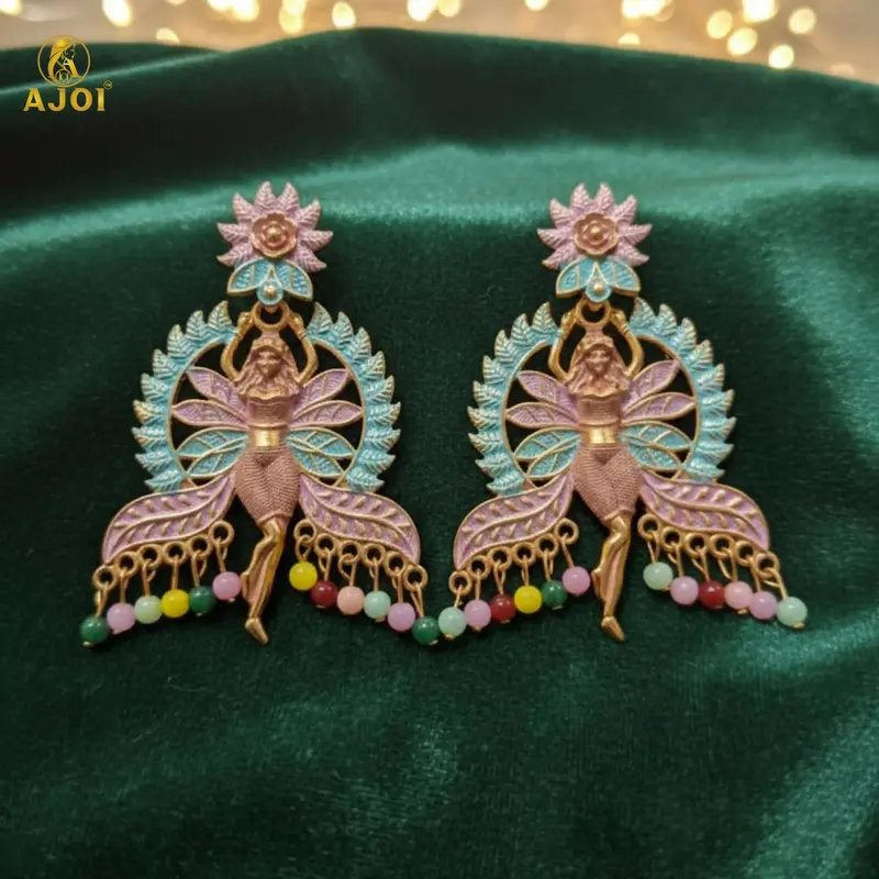 Designer Enamel Fairy Motif Earrings In Multicolor Finish 1
