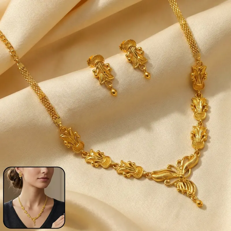 Designer Gold Necklace Set With Artisan-Crafted Floral Pendant 1