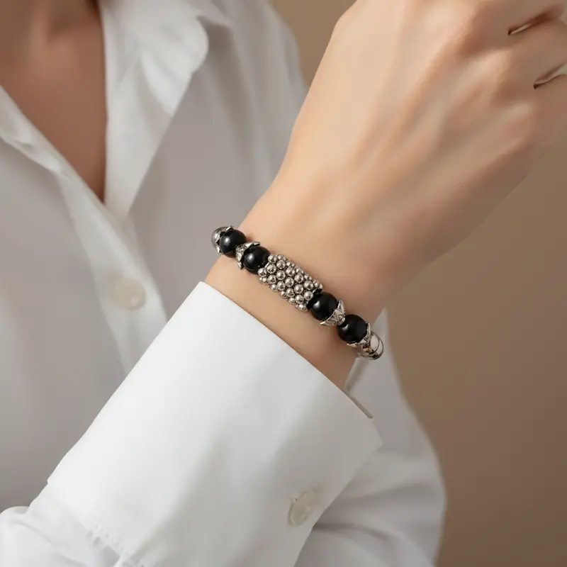 Designer Multi-Bead Bracelet With Silver Embellishments 1