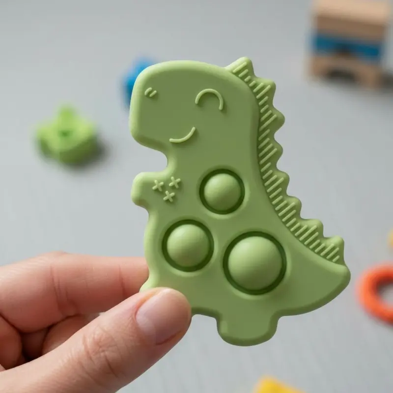 Dinosaur-Themed Pop-It Silicone Teether – Fun Sensory Relief 1