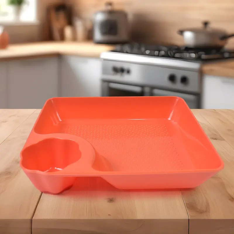 Dipping-Saucer Plastic Serving Plate – 18×16 Cm Round Tray With Integrated Dip Compartment 1