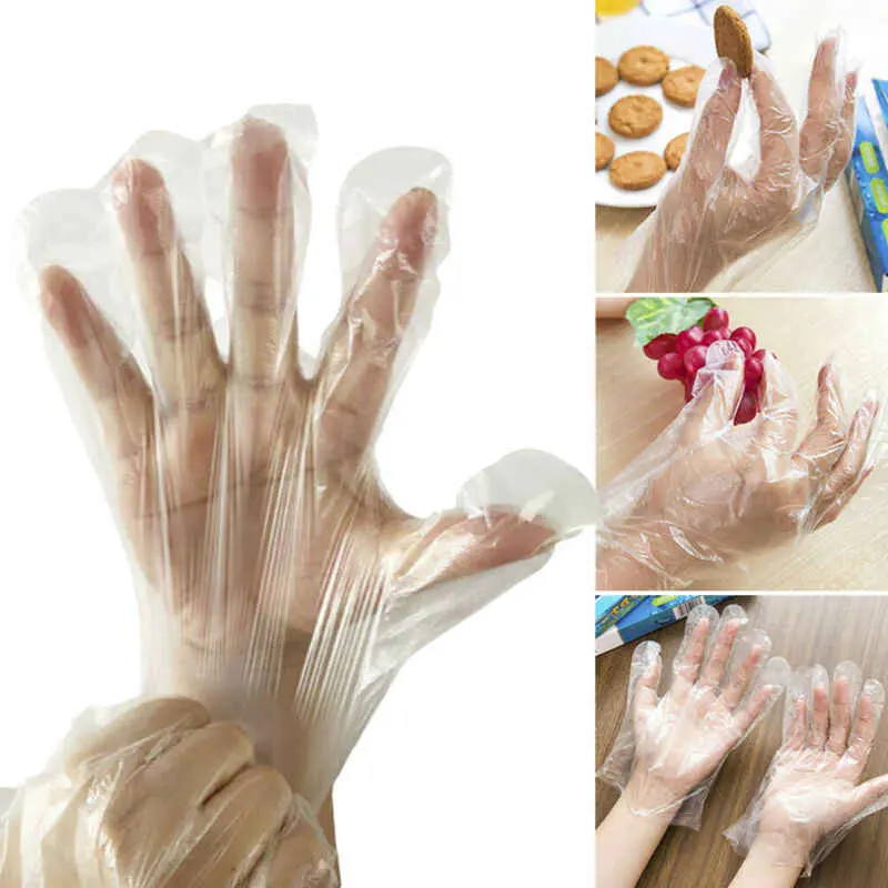 Disposable Clear Plastic Gloves – 100-Piece White Pack 1