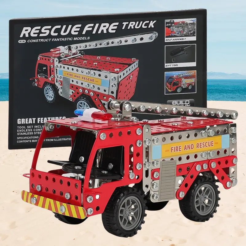 Diy Metal Fire Truck Construction Set For Kids – 292-Piece Building Kit With Tools 1