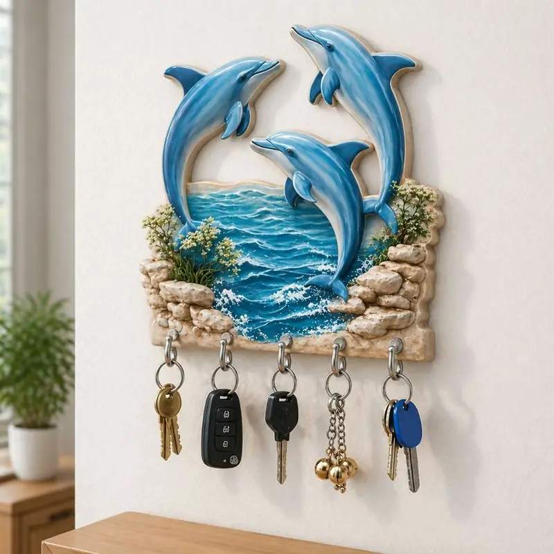 Dolphin-Shaped Wall Key Organizer – Decorative Multi-Hook Holder For Home & Office 1