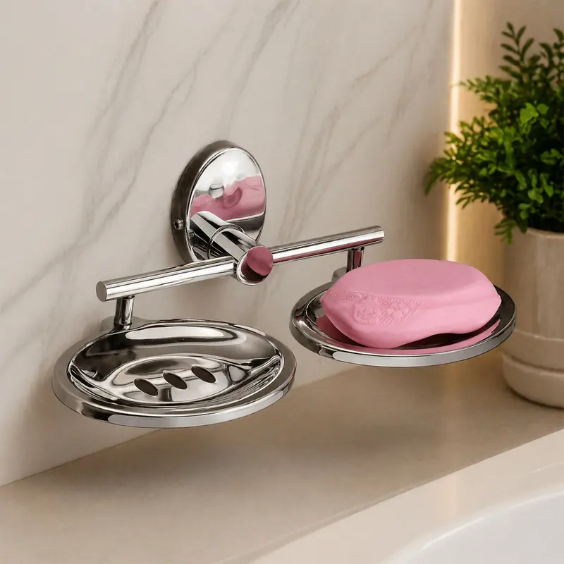 Dual Compartment Stainless Steel Soap Dish – Wall-Mounted Bathroom Tray Stand 1