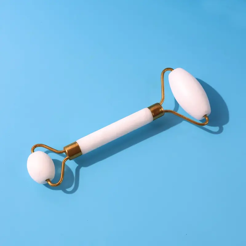 Dual-End Facial Massage Roller – Jade & Rose Quartz Therapy Tool 1
