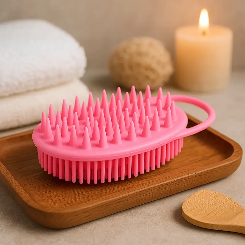 Dual-Function Silicone Bath Brush With Soft, Flexible Bristles 1