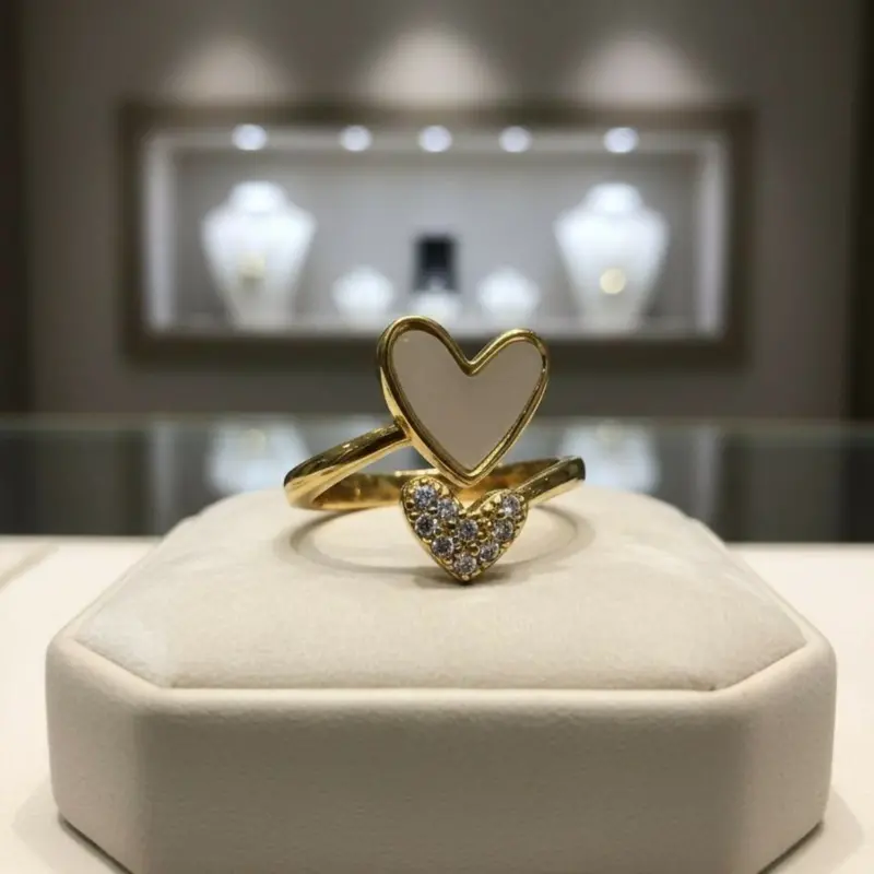 Dual Heart Adjustable Ring In Gold-Tone Finish 1