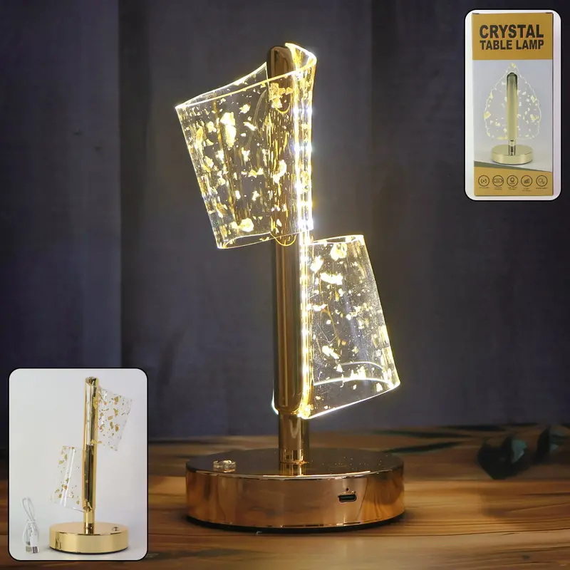 Dual-Shade Golden Crystal Led Table Lamp With Ambient Glow 1
