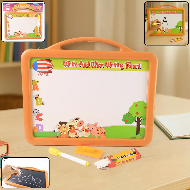 Dual-Surface Reusable Kids' Drawing Board – Write & Wipe Learning Tool (1 Set) 1