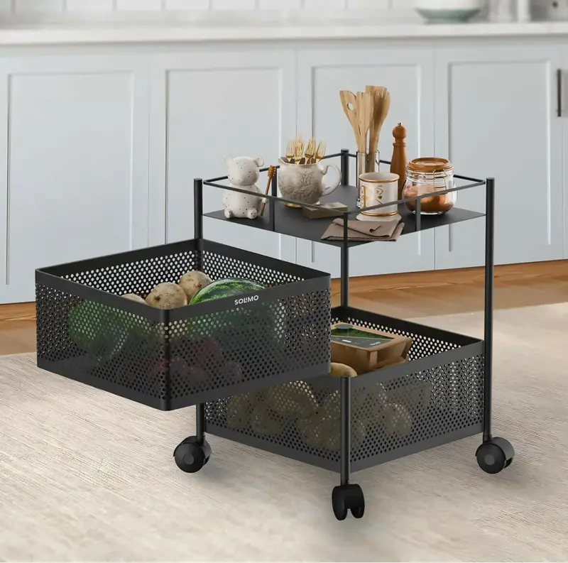 Durable 2-Layer Square Stainless Steel Kitchen Trolley – Ventilated Storage On Wheels 1