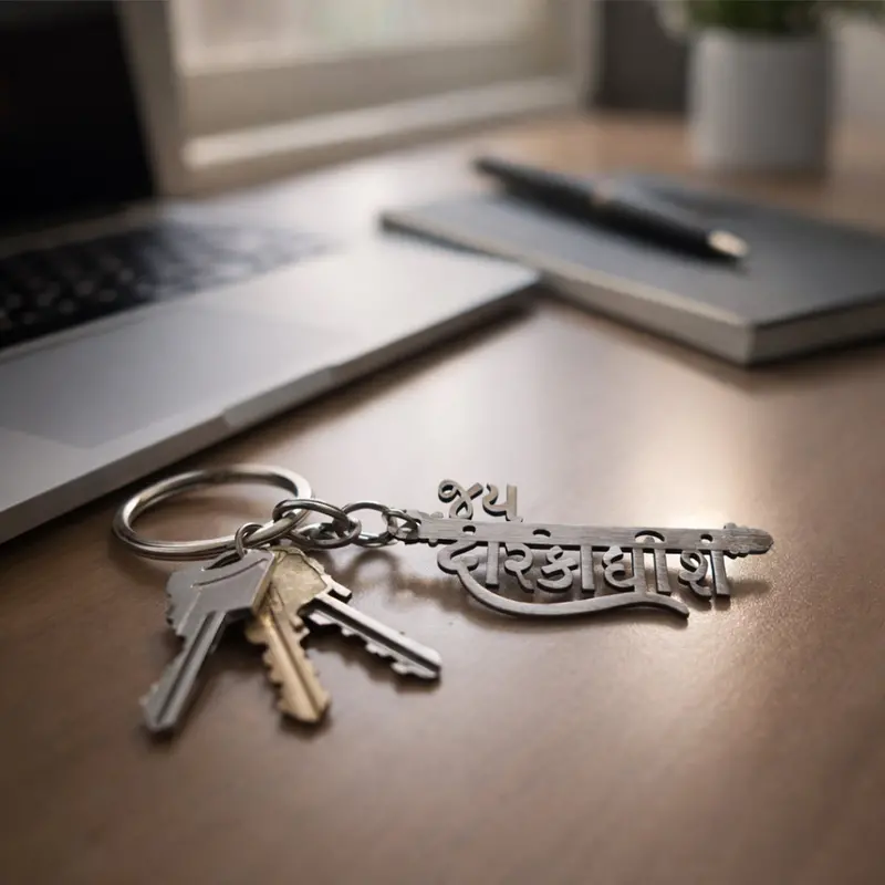 Dwarkadhish Metal Keychain – Sacred Krishna-Themed Devotional Accessory 1
