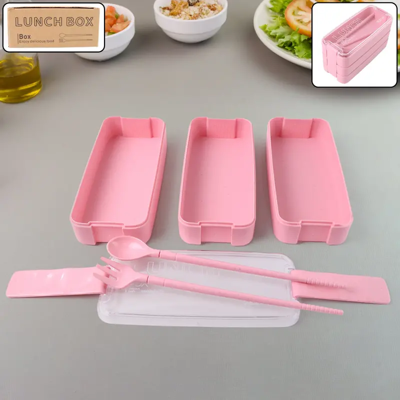 Eco-Conscious 3-Tier Stackable Lunch Container Set With Built-In Utensils 1